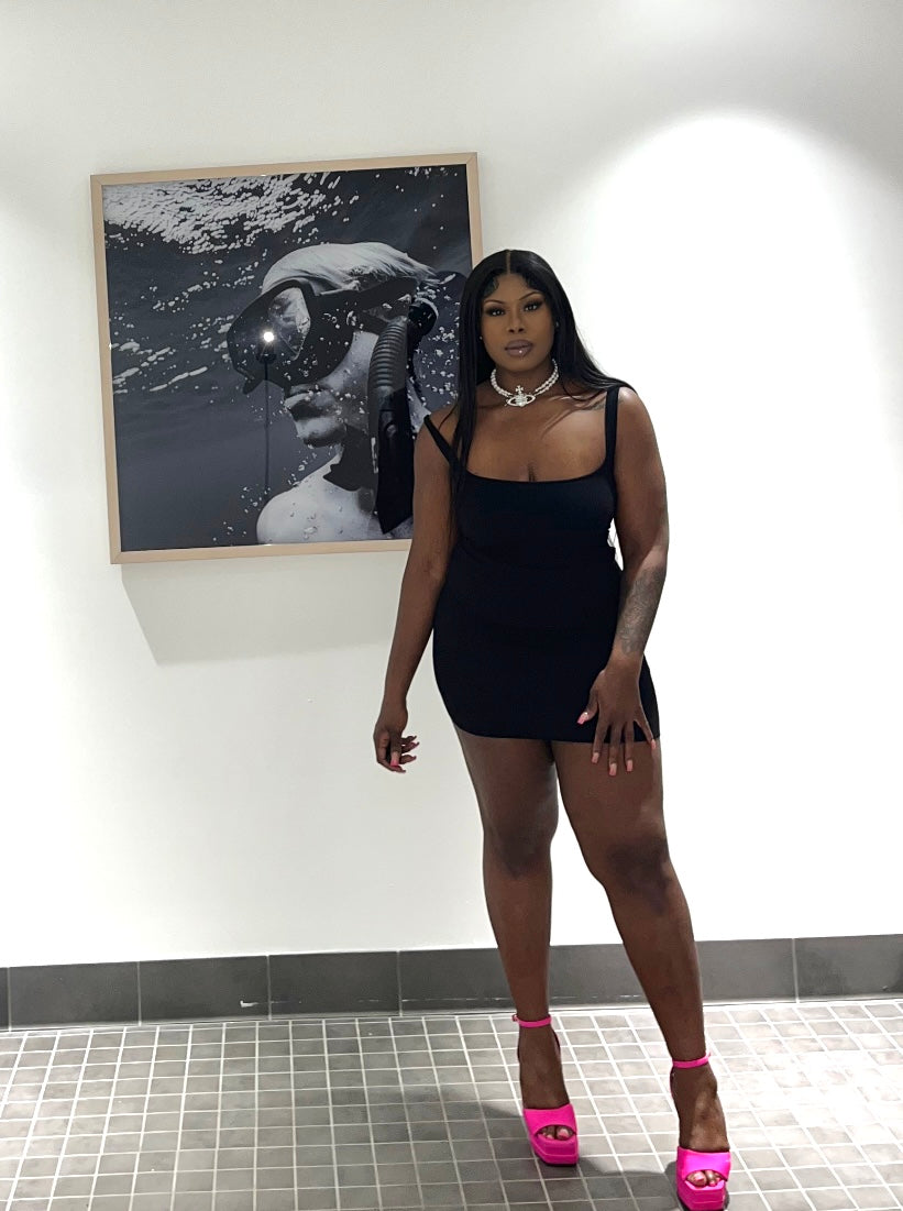 “noir” mini dress